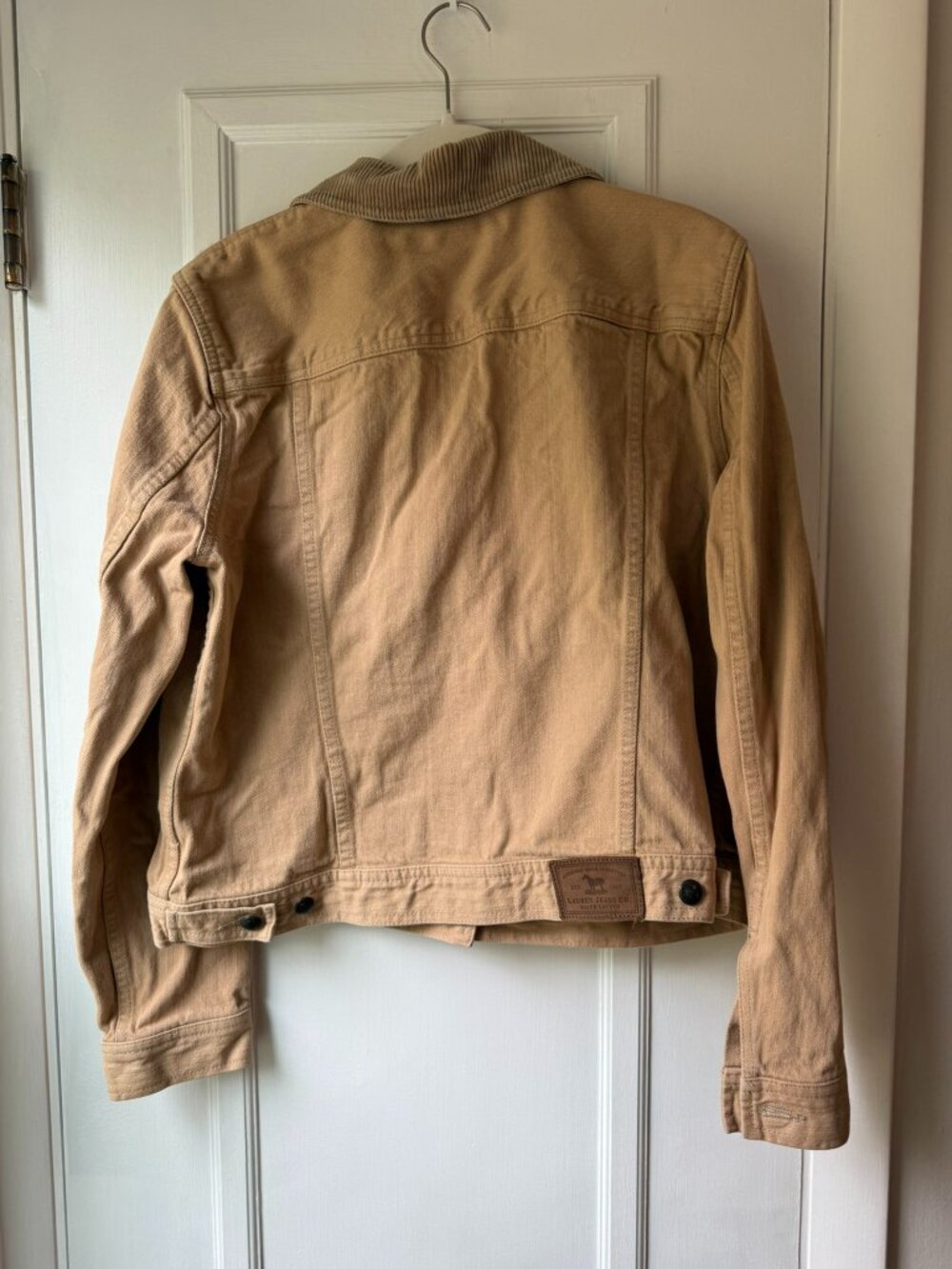 Lauren Ralph Lauren Tan Denim Trucker Jacket Corduroy Collar Women's L - Picture 6 of 8